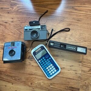 Vintage Camera Lot Mercury Satellite 127 Revere 504 Unirex 110 TI-34 Calculator